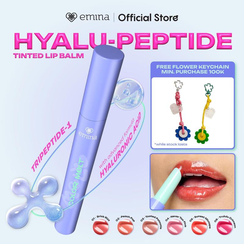 NEW! Emina Hyalupeptide Color Melt Balm - Tinted Lip Balm Melembabkan & Mencerahkan Bibir, Lightweight & Cover Bibir Gelap with Peptide | Memperkuat Lip Barrier - Cocok untuk Bibir Sensitif